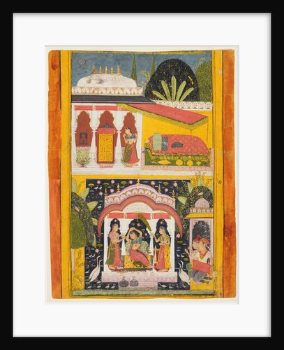 Desavarari Ragini, from a Ragamala series: A lady and two attendants in a bower in the middle?, c169 by Unknown