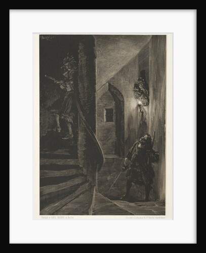 Essay on Stone with Brush and Scraper: Chase on the Winding Staircase, 1851 by Adolph von Menzel