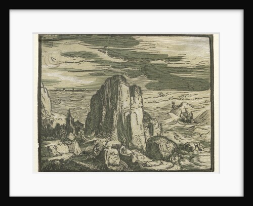 From a set of 4 Landscapes: Cliffon the seashore by Hendrick Goltzius