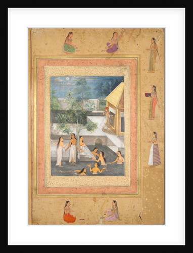Harem Night-Bathing Scene: Calligraphy Framed by an Ornamental Border…, c. 1650 by Unknown