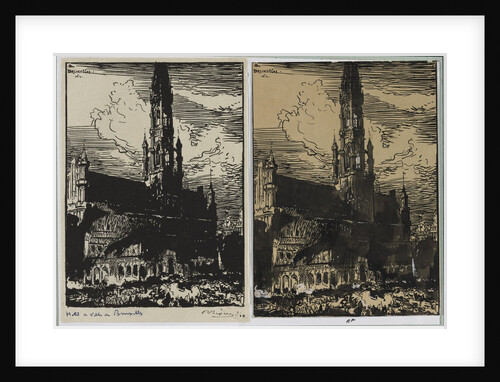 Hôtel de Ville de Bruxelles en feu, 1914 by Auguste Louis Lepère