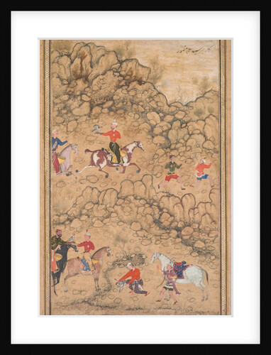 Hunting with Falcons in a Landscape, c. 1558-1560; borders added probably 1700s by Abd al-Samad (attributed to)