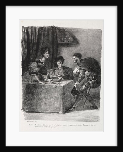 Illustrations for Faust: Méphistophelés is at Marthe, 1828 by Eugène Delacroi