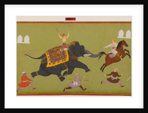 Jai Singh?s elephant Pakhrao, gone amuck and catches a horse by the tail, c. 1680 by Unknown