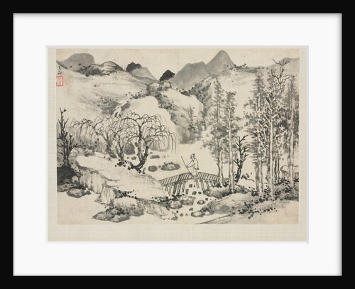 Landscape Album in Various Styles: Landscape with Artist on a Bridge, 1684 by Zha Shibiao