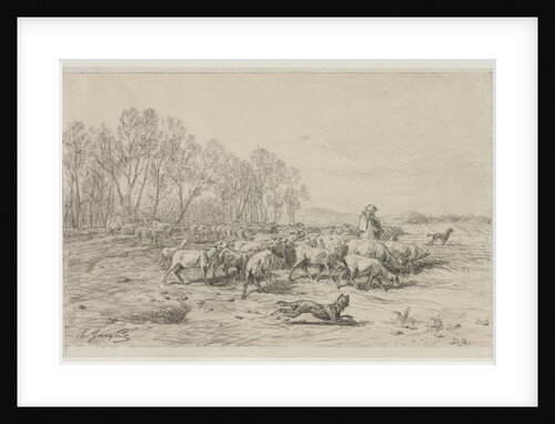 Landscape with a Flock of Sheep, 1800s by Charles-Émile Jacque