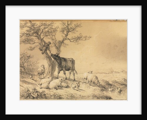 Landscape with Animals and Boy in Tree, 1866 by Eugène Joseph Verboeckhoven