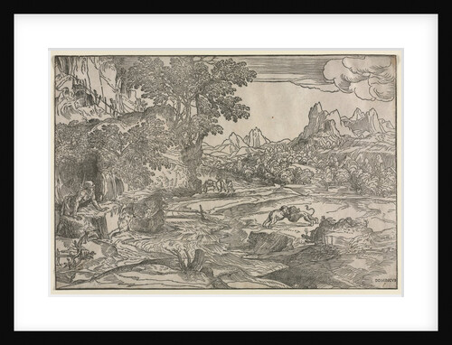 Landscape with Saint Jerome and Two Lions, c. 1530-35 by Domenico Campagnola