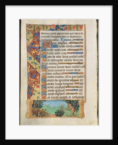 Leaf from a Book of Hours: Ape Hunting Wild Boars and Ape Fishing, c. 1500-1510 by Unknown