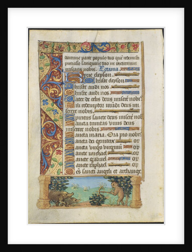 Leaf from a Book of Hours: Ape Hunting Wild Boars, c. 1500-1510 by Unknown