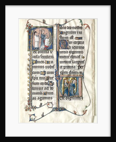Leaf from a Missal with Two Historiated Initials: Initial P[er omnia saecula saeculorum]…, c. 1300 by Unknown