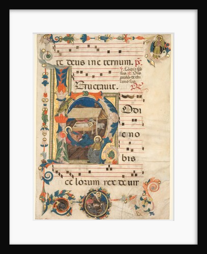 Leaf from an Antiphonary with Historiated Initial with The Nativity and Music by Unknown
