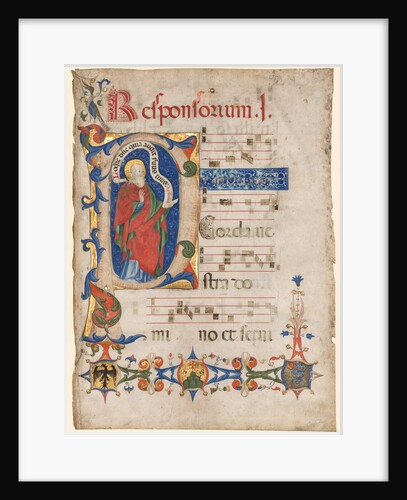 Leaf from an Antiphonary: Historiated Initial P with the Prophet Samuel…, c. 1439-1447 by Olivetan Master