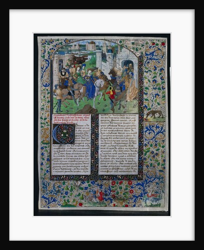 Leaf from Jehan de Courcy's 'Chronique Universelle': King Priam Meets Helen and Paris…, c. 1470 by Unknown