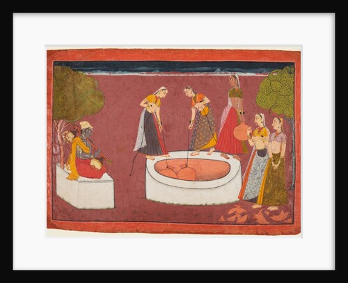 Madhava plays his vina before five women drawing water from a well, from a Madhavanala…, c. 1700 by Unknown