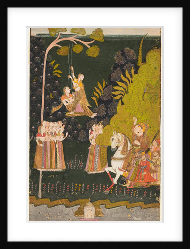 Maharaja Abhai Singh, Equestrian, Watching Girls Swinging at the Teej Festival, c. 1740 by Unknown
