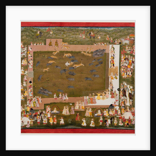 Maharaja Sangram Singh and his court observe a fight between tigers and boars at Sadri, c. 1720 by Unknown