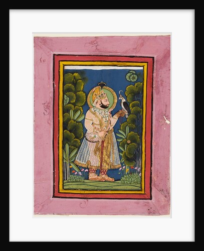 Maharana Jawan Singh in a forest holding a hawk, c. 1835 by Ghasi (possibly)