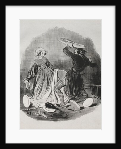Matrimonial Customs: Ah! you think your wife does not provide enough for you, villian…, 1841 by Honoré Daumier; Aubert