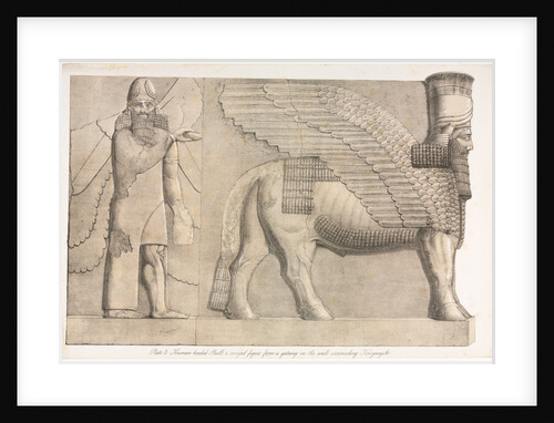 Monuments of Ninevah: Plate 3, Human-headed Bull and Winged Figure…, 1853 by Austen Henry Layard