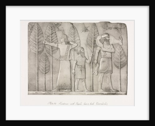 Monuments of Ninevah: Plate 32, Huntsmen with Gazelle, Hare and Birds, 1853 by Austen Henry Layard