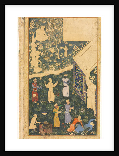 Musicians and Servants Outside a Royal Encampment, c. 1485 by Bihzad (style of)