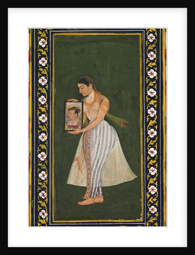 Nur Jahan, holding a portrait of Emperor Jahangir, c. 1627 by Bishandas