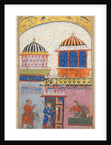 Page from Tales of a Parrot: Eighth night: A woman asks her lover to leave…, c. 1560 by Unknown