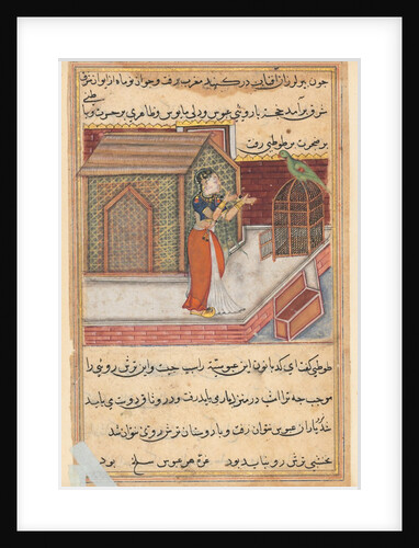 Page from Tales of a Parrot: Forty-ninth night: The parrot addresses Khujasta…, c1560 by Unknown