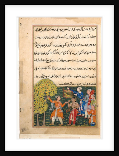 Page from Tales of a Parrot: Ninth night: The king plucks fruit from the Tree…, c. 156 by Unknown