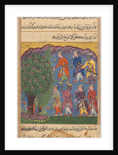 Page from Tales of a Parrot: Sixth night: Seven men disputing possession…, c. 1560 by Unknown
