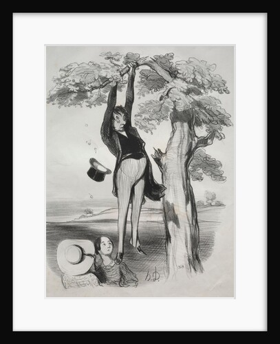 Pastorales, plate 2: The Hazards of shaking a plum tree too vigorously…, 1845 by Honoré Daumier