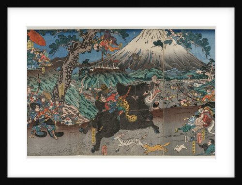 Picture of Minamoto no Yoritomo's Hunt on the Slopes of Mount Fuji, mid 1840s by Utagawa Yoshifuji