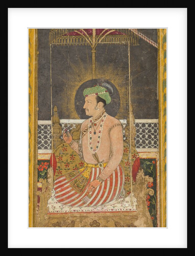 Posthumous portrait of Emperor Jahangir under a canopy; Calligraphy, c. 1650 by Unknown