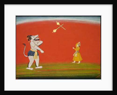 Pradyumna and Samvara fight with maces: Leaf from the 'Large Basohli Bhagavata Purana', c. 1760-1765 by Unknown