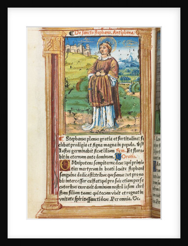 Printed Book of Hours: fol. 100v, St. Stephen, 1510 by Guillaume Le Rouge