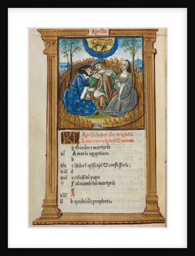 Printed Book of Hours: fol. 5v, April calendar illustration, 1510 by Guillaume Le Rouge