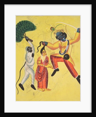 Rama and Hanuman, Holding an Uprooted Tree, Rescues Sita, 1800s by Unknown