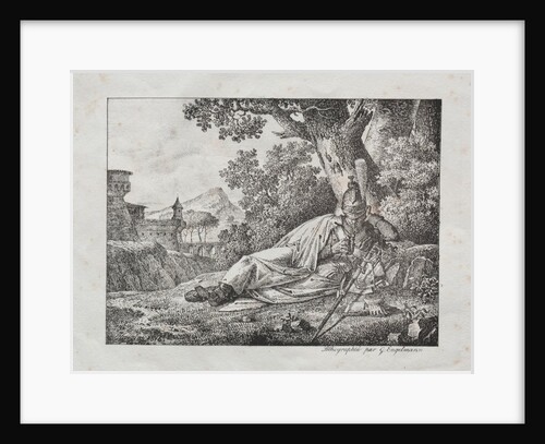 Receuil dessais lithographiques: Dragon fumant couche au pied dun arbre, 1822 by Antoine Pierre Mongin