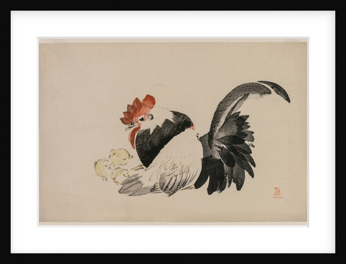 Rooster, Hen, and Chicks, c. 1880s by Shibata Zeshin