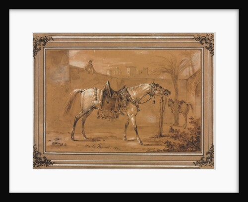 Saddled Arabian Horse in Courtyard, 1820 by Carle Vernet