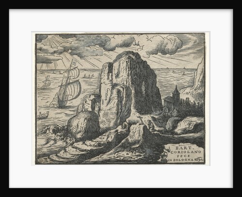 Set of 4 Landscapes: No. 4 - Cliff on the Seashore by Hendrick Goltzius