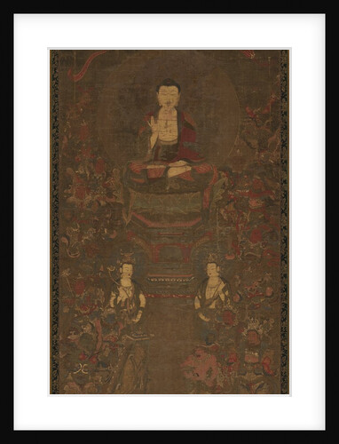 Shakyamuni Triad with the Sixteen Protectors of the Great Wisdom Sutra, 1300s by Unknown