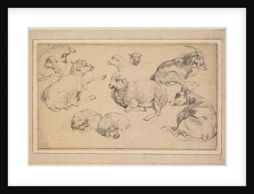 Sheet of Studies with Sheep, Goats, and Dogs, c. 1780 by Jean-Baptiste Marie Hüet