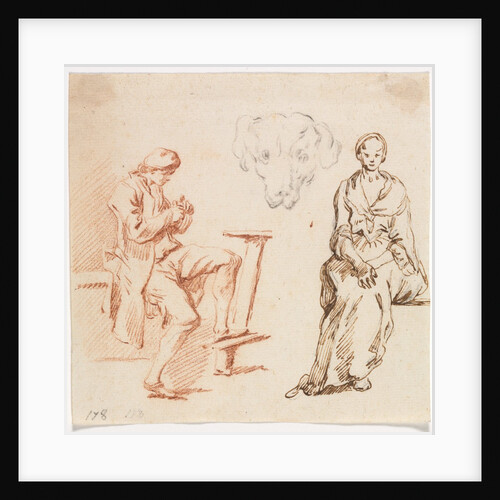 Sheet of Studies: Seated Man, Head of a Dog, Seated Woman, 1700s by Claude-Joseph Vernet