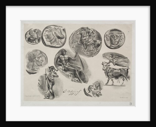 Sheet with Nine Antique Medals, 1825 by Eugène Delacroix; L'Artiste