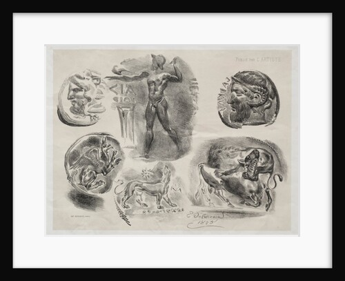 Sheet with Six Antique Medals, 1825 by Eugène Delacroix; Bertauts