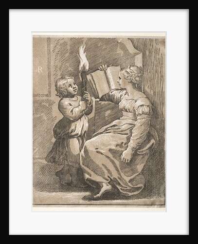 Sibyl Reading with a Child Holding a Torch, 1518-27 by Ugo da Carpi