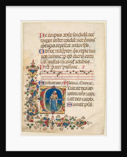 Single Leaf Excised from a Choir Psalter: Initial E[xultate Deo] with King David Playing?, c 1408 by Unknown