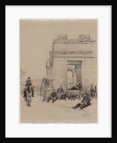 Soldiers Resting Sketch of a Man with Upraised Arm and Sketch of a Helmet, 1878 by Édouard Detaille